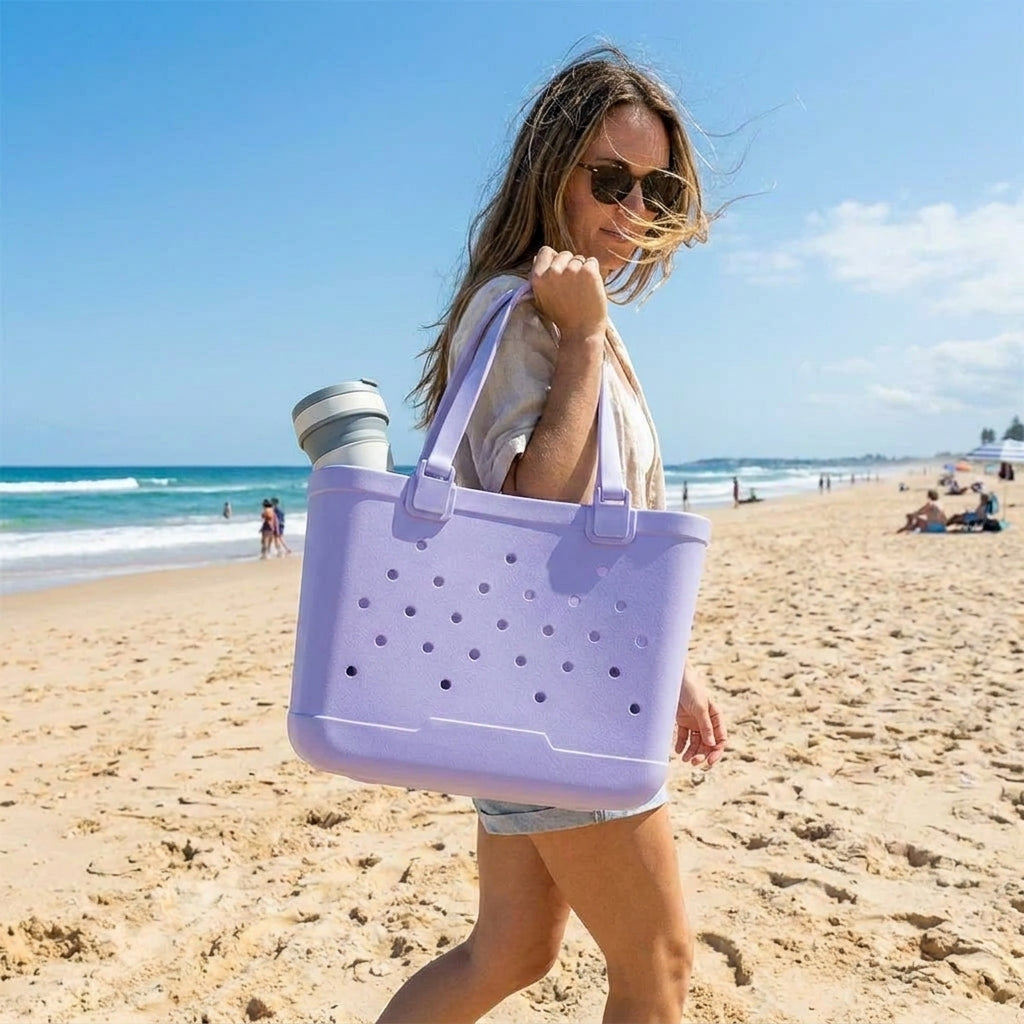 light purple beach tote bag lifestyle