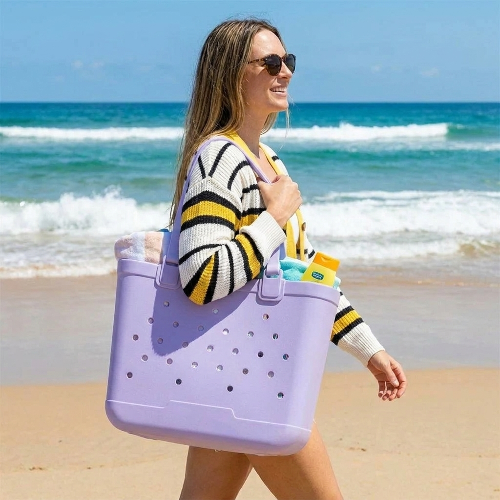 lavender beach tote bag lifestyle