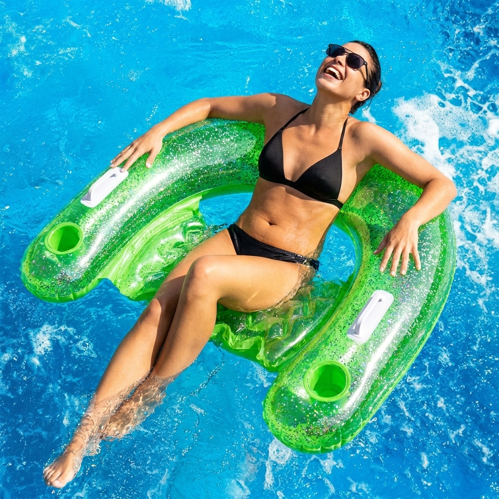 green pool float recliner lifestyle